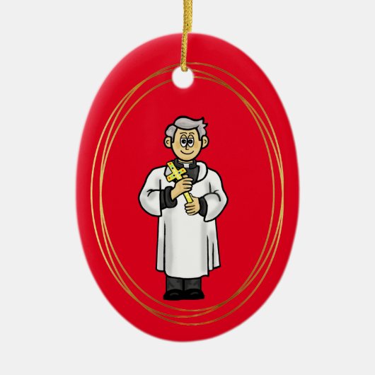 Priest Holding kruis kerstversiering Keramisch Ornament (Voorkant)