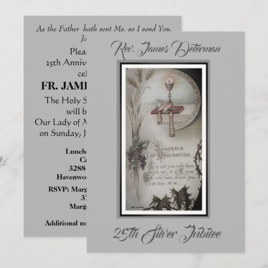 Priest met Jesus Silver Jubileum Uitnodiging (Voorkant / Achterkant)