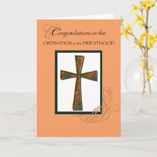 Priest Ordination Gefeliciteerd Metallic Cross Kaart (Gele Bloem)