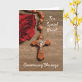 Priest Ordination Jubileum Red Rose en Rosary Kaart (Gele Bloem)