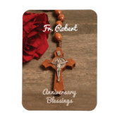 Priest Ordination Jubileum Red Rose en Rosary Magneet (Verticaal)