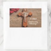 Priest Ordination Jubileum Red Rose en Rosary Rechthoekige Sticker (Tas)