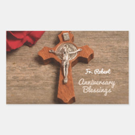 Priest Ordination Jubileum Red Rose en Rosary Rechthoekige Sticker