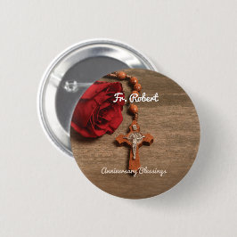 Priest Ordination Jubileum Red Rose en Rosary Ronde Button 5,7 Cm