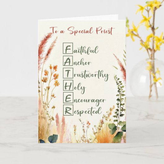 Priest Religious Vaderdag Acrostic Words Kaart (Gele Bloem)