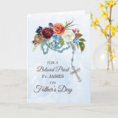 Priest Vaders Dag met rozenkrans kleurrijke bloeme Kaart (Gele Bloem)