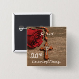 Priester 20e priesterwijding Jubileum Roos en Roze Vierkante Button 5,1 Cm