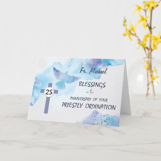 priester 25e wijding Jubileum Zegeningen Blauw Kaart (Gele Bloem)