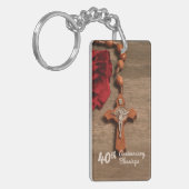 Priester 40e priesterwijding roos en rozenkrans sleutelhanger (Voorkant Links)