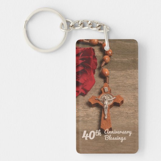 Priester 40e priesterwijding roos en rozenkrans sleutelhanger (Voorkant)