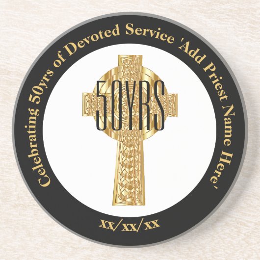 Priester Gouden Jubileum 50e Verjaardag van de Pri Zandsteen Onderzetter (Voorkant)