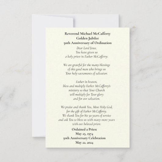 Priester Jubileum Herdenking Gebed Kaart (Achterkant)