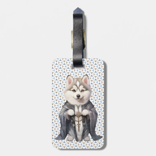 Priester Koning Siberische Husky hond Bagagelabel (Achterkant verticaal)
