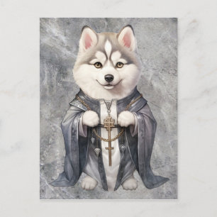 Priester Koning Siberische Husky hond Briefkaart