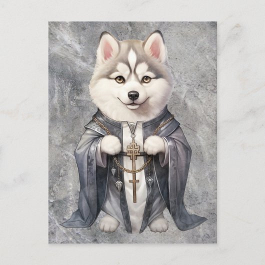 Priester Koning Siberische Husky hond Briefkaart (Voorkant)