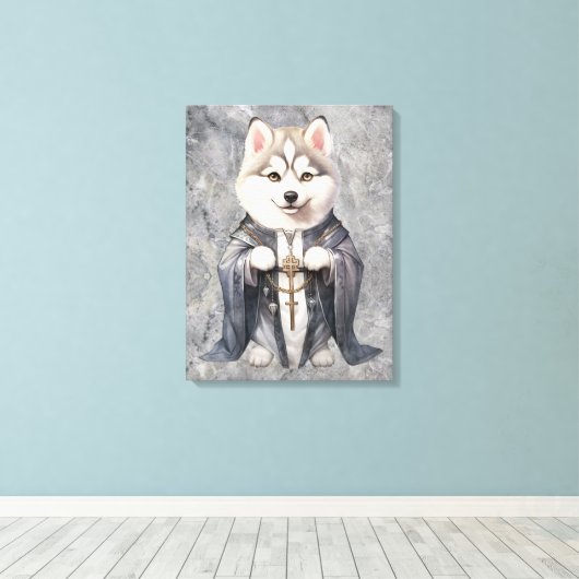 Priester Koning Siberische Husky hond Canvas Afdruk (Insitu (Houten vloer))