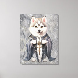 Priester Koning Siberische Husky hond Canvas Afdruk
