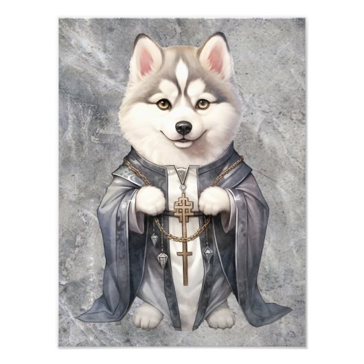 Priester Koning Siberische Husky hond Foto Afdruk (Voorkant)