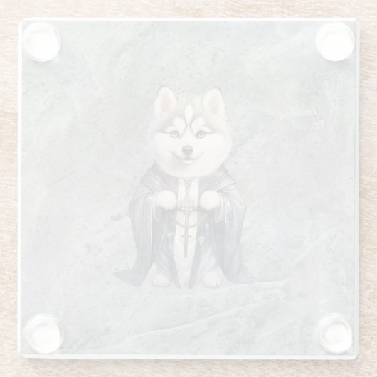 Priester Koning Siberische Husky hond Glazen Onderzetter (Achterkant)