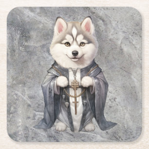 Priester Koning Siberische Husky hond Kartonnen Onderzetters