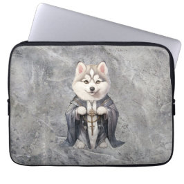 Priester Koning Siberische Husky hond Laptop Sleeve
