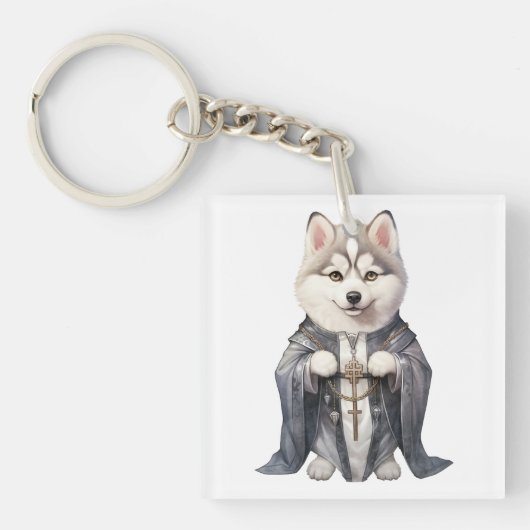Priester Koning Siberische Husky hond Sleutelhanger (voorkant)