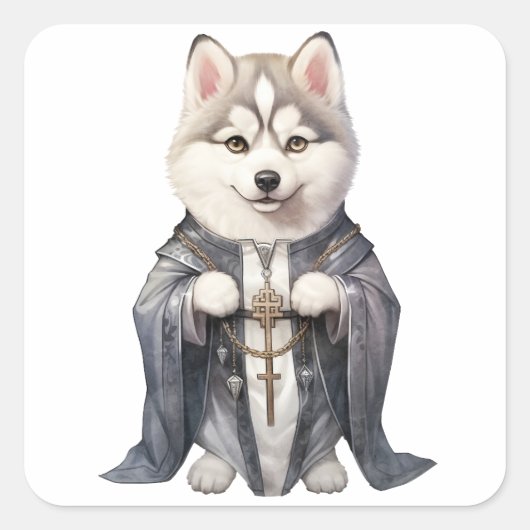 Priester Koning Siberische Husky hond Vierkante Sticker (Voorkant)