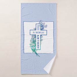 Priester Kruisbloemen gepersonaliseerd Badhanddoek