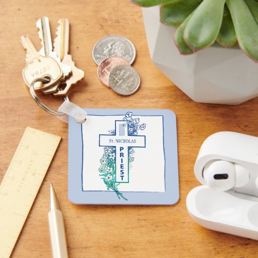 Priester Kruisbloemen gepersonaliseerd Sleutelhanger (Bureau)