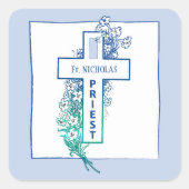 Priester Kruisbloemen gepersonaliseerd Vierkante Sticker (Voorkant)