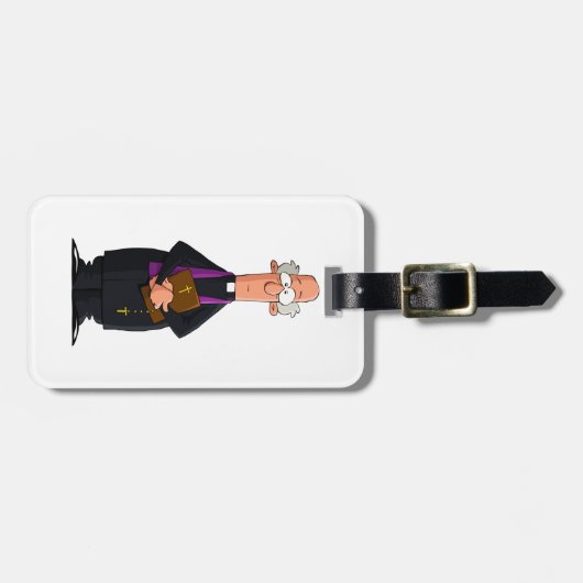 Priester met bijbel als grappig geestelijk karakte bagagelabel (Voorkant horizontaal)