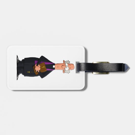 Priester met bijbel als grappig geestelijk karakte bagagelabel (Achterkant horizontaal)