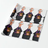Priester met bijbel als grappig geestelijk karakte cadeaupapier (Uitgerold)