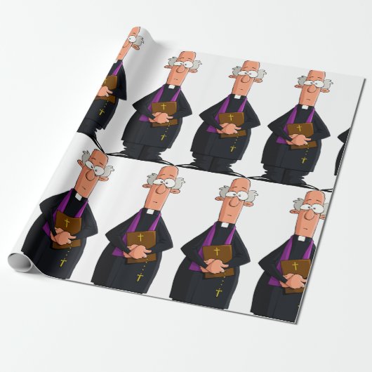 Priester met bijbel als grappig geestelijk karakte cadeaupapier (Uitgerold)