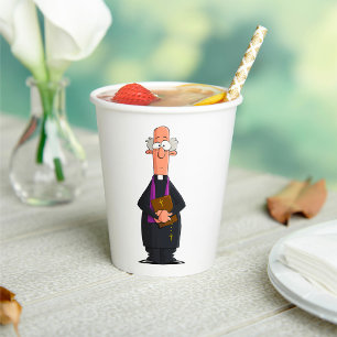 Priester met bijbel als grappig geestelijk karakte papieren bekers