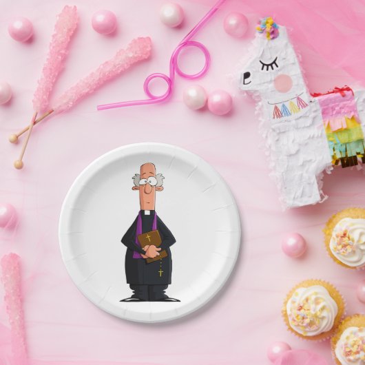 Priester met bijbel als grappig geestelijk karakte papieren bordje (Feest)