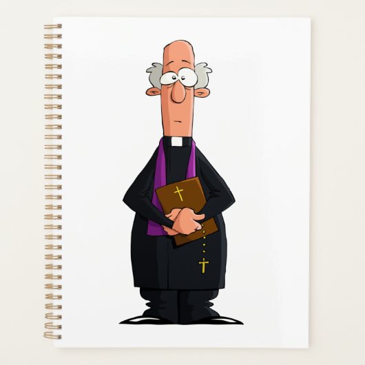 Priester met bijbel als grappig geestelijk karakte planner (Voorkant)