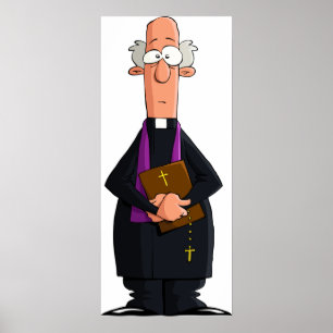 Priester met bijbel als grappig geestelijk karakte poster