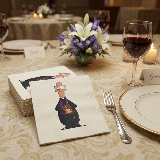 Priester met bijbel als grappig geestelijk karakte servet