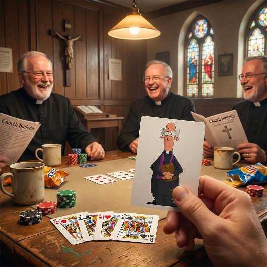 Priester met Bijbel IFunny geestelijke karakter Pokerkaarten