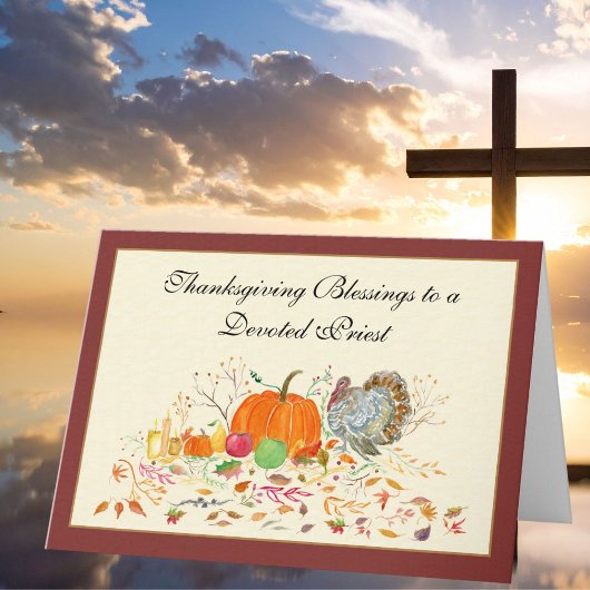 Priester Turkije met pompoen Thanksgiving Vakantie Kaart