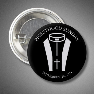 PRIESTERSCHAP FOTO EENVOUDIG ZWART-WIT RONDE BUTTON 3,2 CM