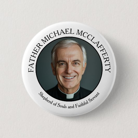 PRIESTERSCHAP FOTO EENVOUDIG ZWART-WIT RONDE BUTTON 5,7 CM (Voorkant)