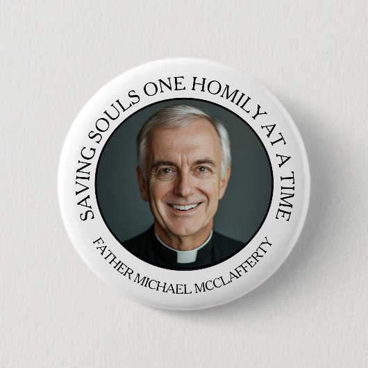 PRIESTERSCHAP FOTO EENVOUDIG ZWART-WIT RONDE BUTTON 5,7 CM (Voorkant)