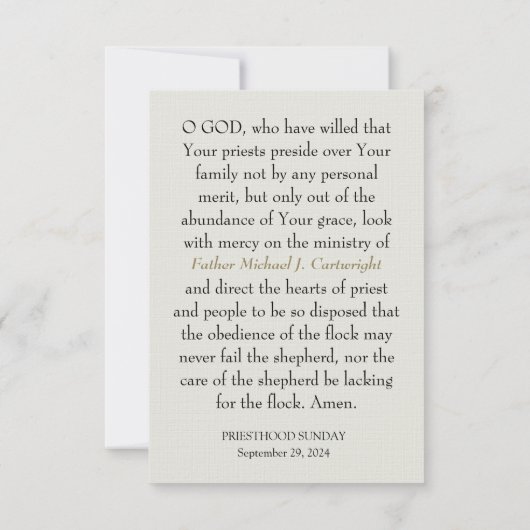 PRIESTERSCHAP ZONDAG GEPERSONALISEERDE GEBED KAART (Achterkant)