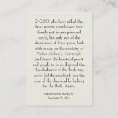 PRIESTERSCHAP ZONDAG GEPERSONALISEERDE GEBED KAART PLAATSKAARTJE (Achterkant)