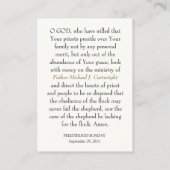 PRIESTERSCHAP ZONDAG GEPERSONALISEERDE GEBED KAART PLAATSKAARTJE (Achterkant)