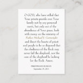 PRIESTERSCHAP ZONDAG GEPERSONALISEERDE GEBED KAART PLAATSKAARTJE (Achterkant)