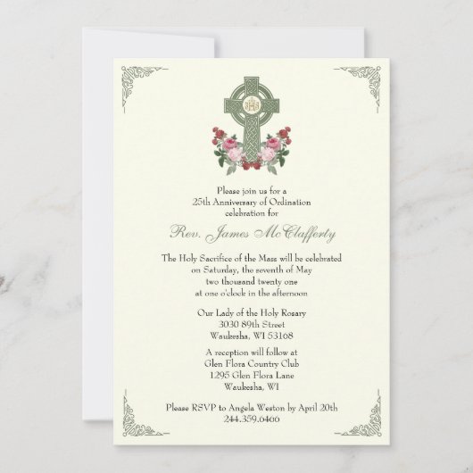 Priesterwijding Jubileum Keltische kruis Rozen Kaart (Voorkant)