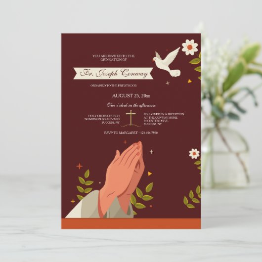 Priesterwijding met biddende handen kaart (Staand voorkant)